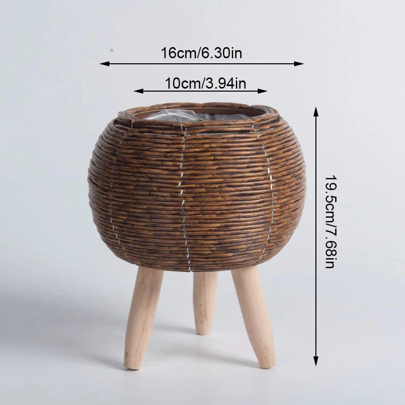 1PC Nordic Flower Shelf Imitation Rattan Flower Pot Woven Flower Basket with Removable Legs Plant Stand Basket Garden Home Decor (Copy)