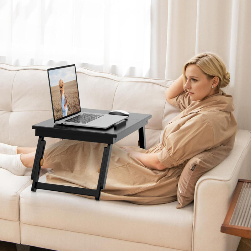 Adjustable Bamboo Laptop Desk with Tilting Top and Drawer