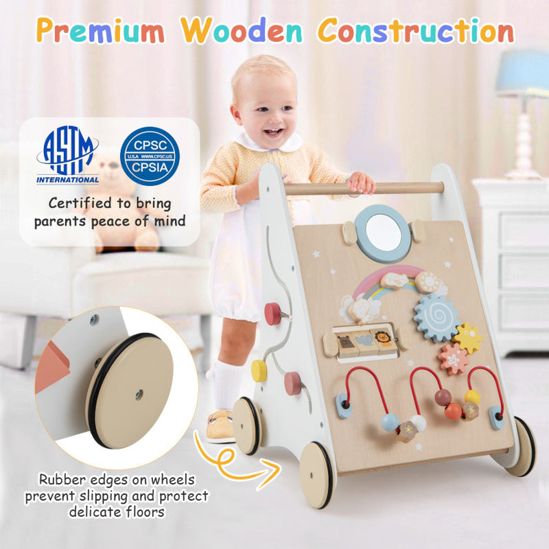 Wooden Baby Walker with Multiple Activities Center for over 1 Year Old