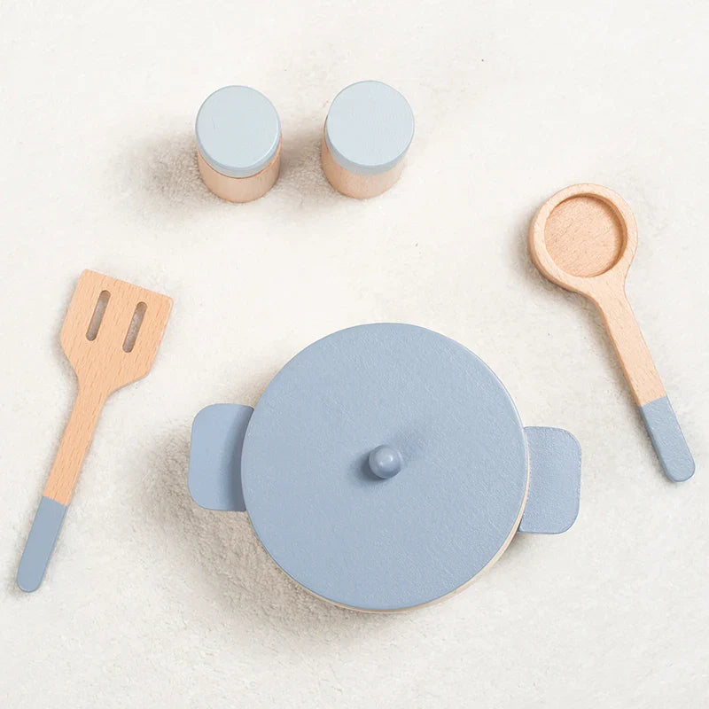 Wooden Children'S Simulation Kitchen Toys, Early Education Educational Toys, Simulation Pots and Pans, Food, Role-Play Chef