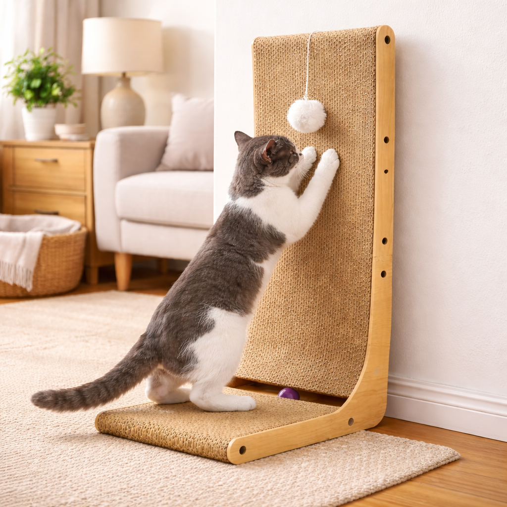 Cardboard Cat Scratcher with Ball Toy for Indoor Cats