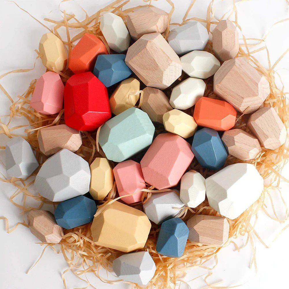 Wooden Sorting Stacking Rocks Stones,Sensory Toddler Toys Learning Montessori Toys, Building Blocks Game for Kids 3 4 5 6 Years Boy and Girl Birthday Gifts for Kids