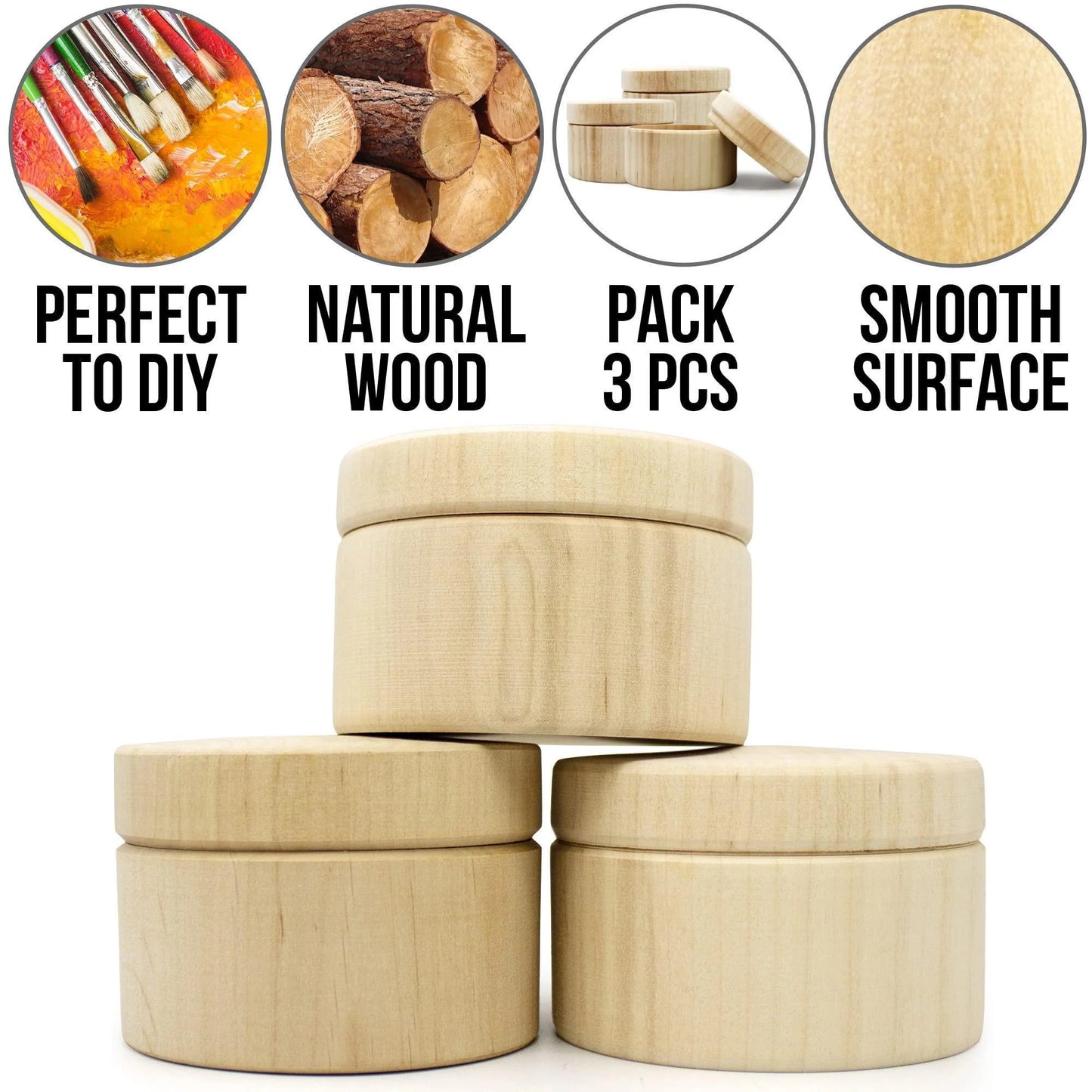 Mini Wooden Storage Boxes with Lid – Natural DIY Craft Set (3pcs)