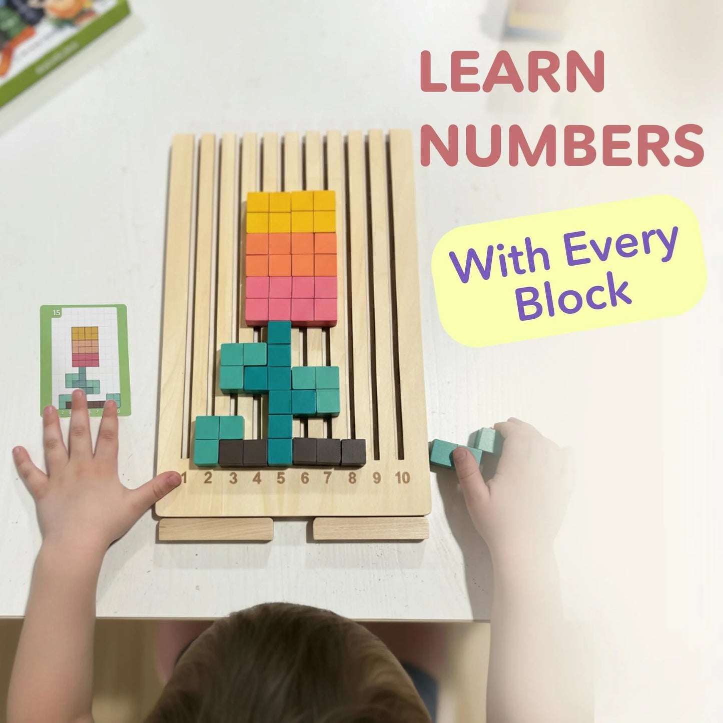 Wooden Puzzle Blocks Montessori Brain Blocks & Stacki Style 10 Challenge Cards Numbered Tray & Grid Guide Educational Game for Kids Ages 3 to 5 Russian Blocks Style Learning Game