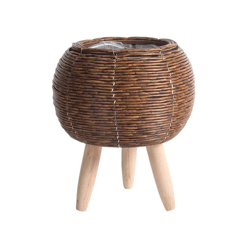 1PC Nordic Flower Shelf Imitation Rattan Flower Pot Woven Flower Basket with Removable Legs Plant Stand Basket Garden Home Decor (Copy)