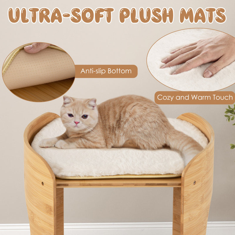 2-Tier Cute Small Cat Tree for Indoor Cats with Natural Bamboo Frame
