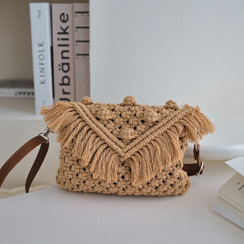 Crossbody Cotton Thread Woven Bag Women Tassel Bag Cover Shoulder Straw Bag