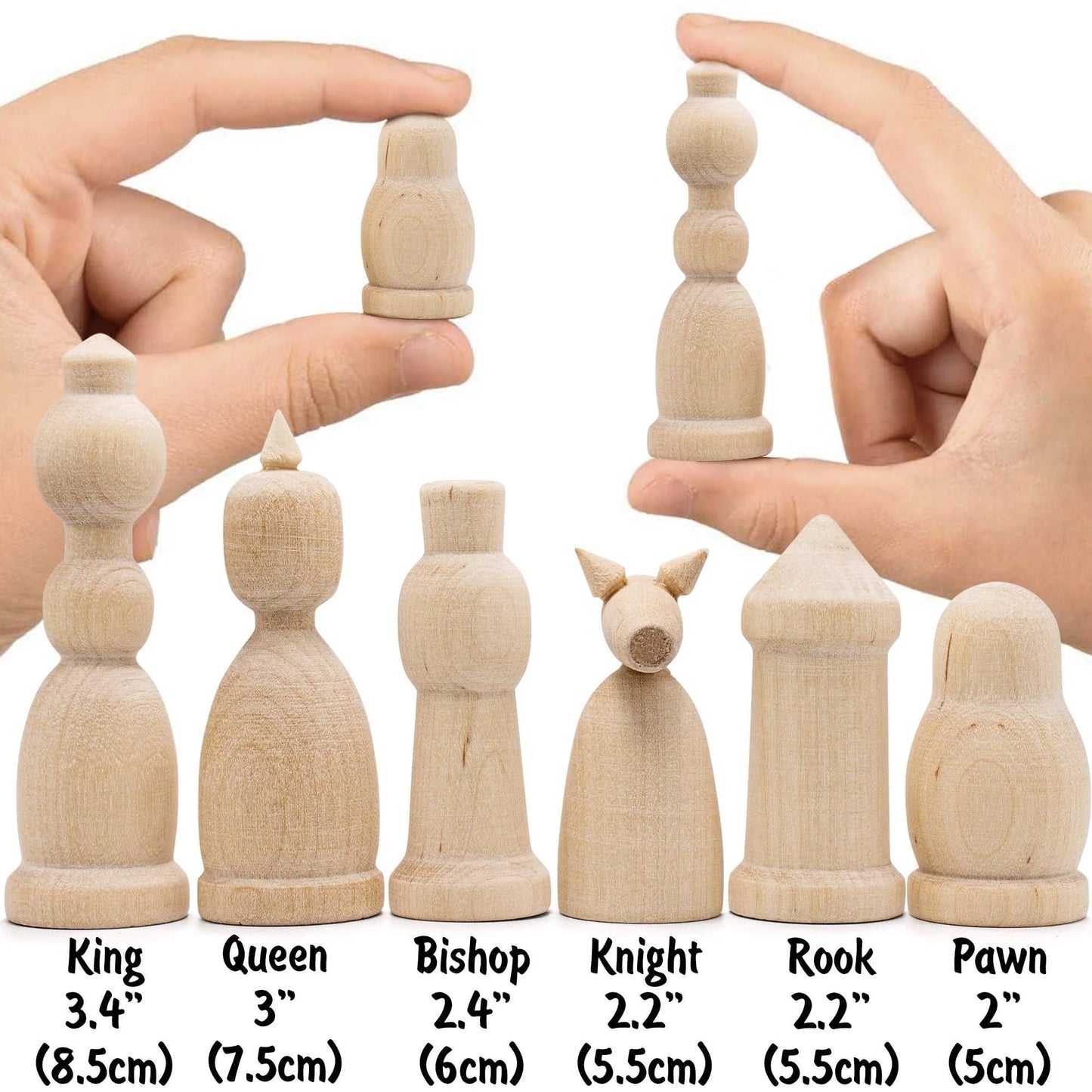 Unfinished Wood Chess Pieces Only Set of 32 Pcs Paint Your Own Chess Set DIY Kit