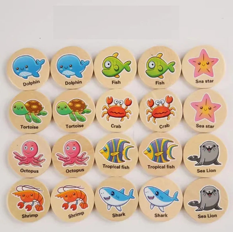 Wooden Memory Matching Game,Matching Animal Wood Chips Educational Matching Game for Toddlers Preschool 4 5 6 Years Old