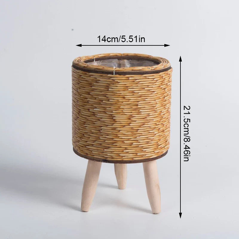 1PC Nordic Flower Shelf Imitation Rattan Flower Pot Woven Flower Basket with Removable Legs Plant Stand Basket Garden Home Decor