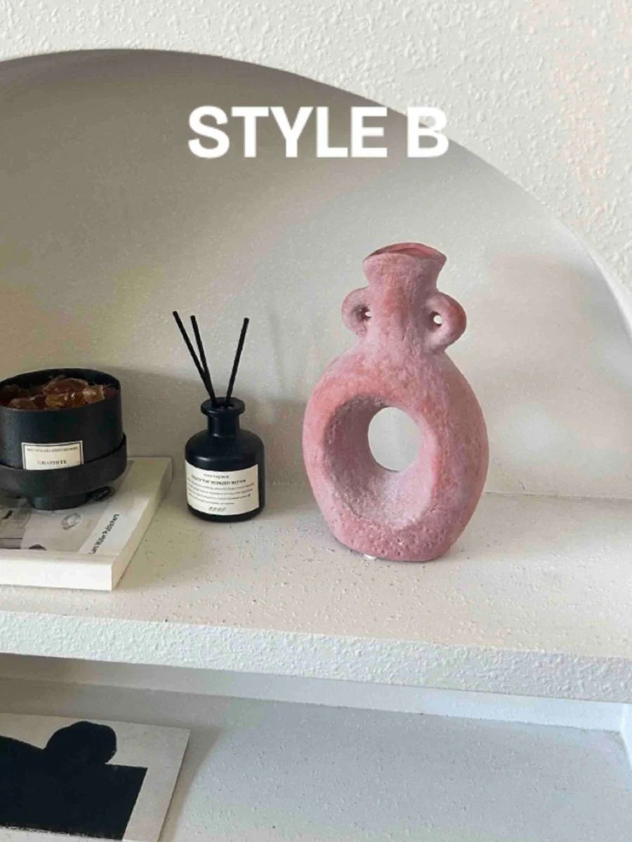 Handmade Wabi Sabi Abstract Pottery Vase, Crude Rustic Decorative Flower Vessel