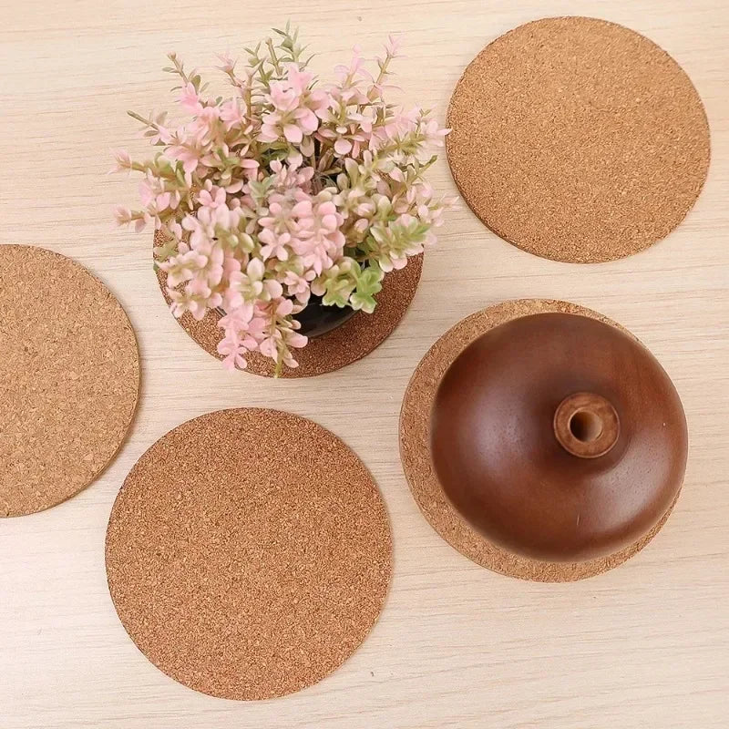 Cork Coasters for Drink, Natural round Wood Coffee Cup Mat Heat Resistant Cork Coaster Mat Reusable Coaster Pad