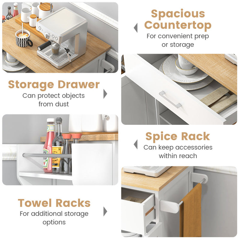 Rolling Kitchen Island with Spice Rack and Adjustable Shelf