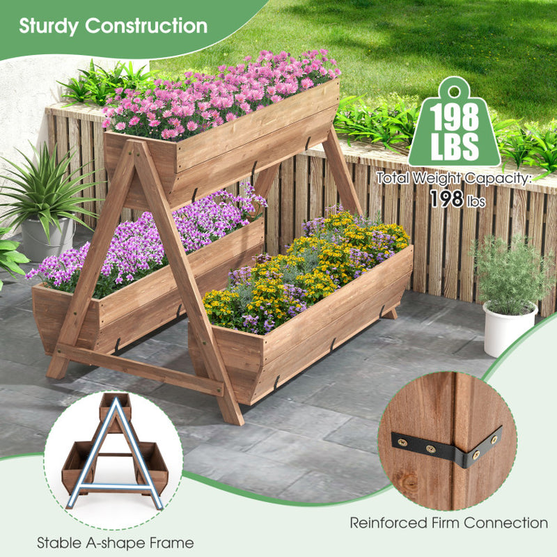 Freestanding Vertical Raised Garden Bed with 3 Wooden Planter Boxes