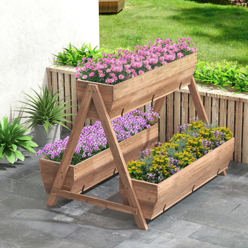 Freestanding Vertical Raised Garden Bed with 3 Wooden Planter Boxes