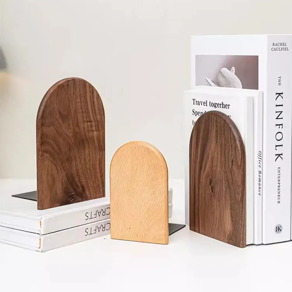 1PC Natural Bamboo Bookend Large Capacity Office Book Ends anti Slip Book Stand Holder Bookshelf Ends for Home Office Library School Study Decoration