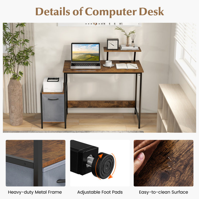 Computer Desk with Reversible Storage Drawer and Moveable Shelf