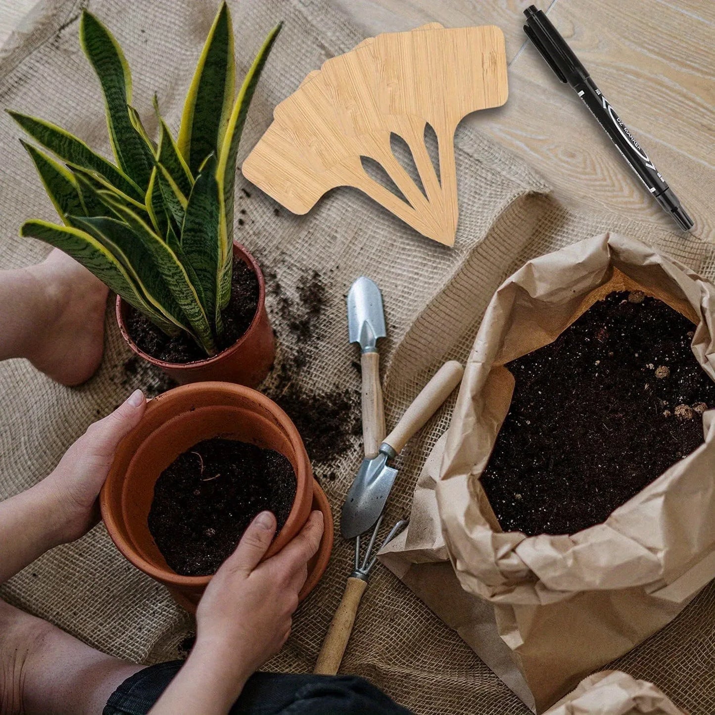 40Pcs Wooden Plant Labels, Eco-Friendly T-Type Bamboo Plant Labels Tags Garden Plant Markers for Seed Potted Herbs Flowers Vegetables