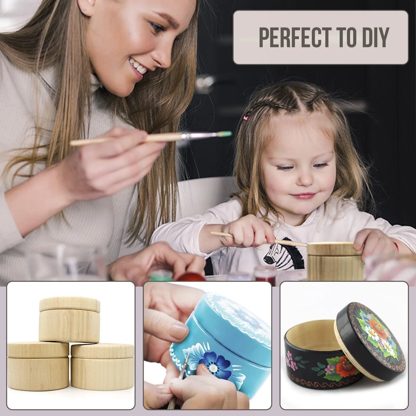 Mini Wooden Storage Boxes with Lid – Natural DIY Craft Set (3pcs)
