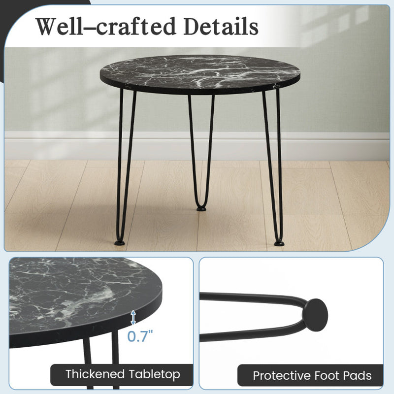Round Coffee Table with Thickened Tabletop and Metal Tripod Legs