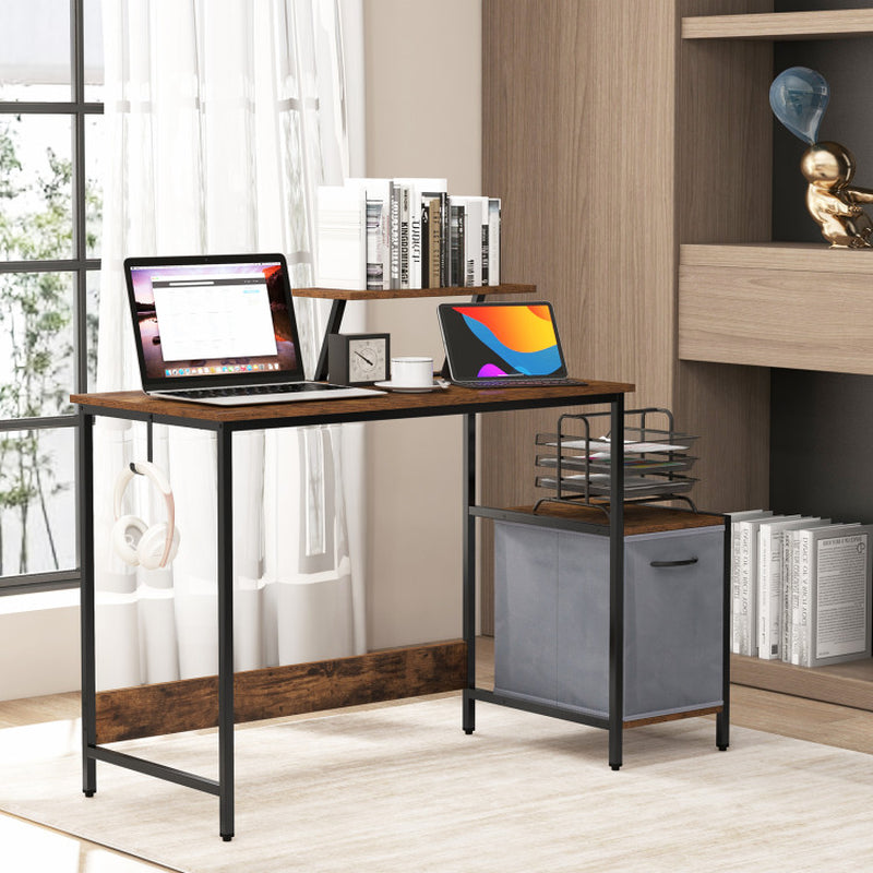 Computer Desk with Reversible Storage Drawer and Moveable Shelf