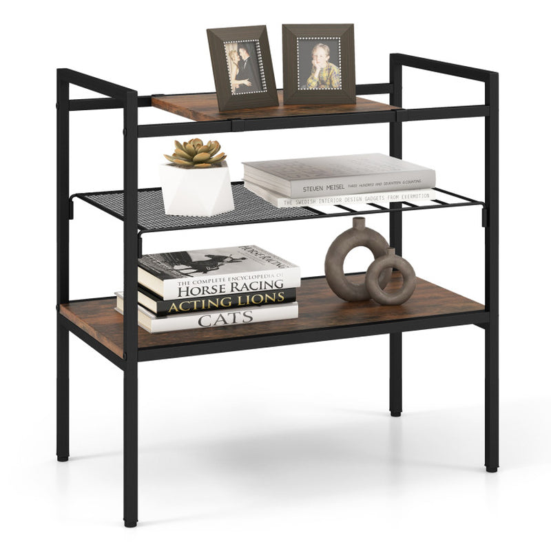 3-Tier Industrial Entryway Table with Removable Panel and Mesh Shelf