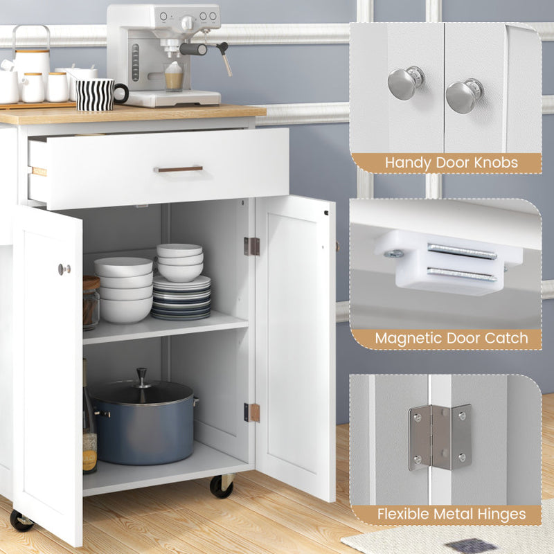 Rolling Kitchen Island with Spice Rack and Adjustable Shelf