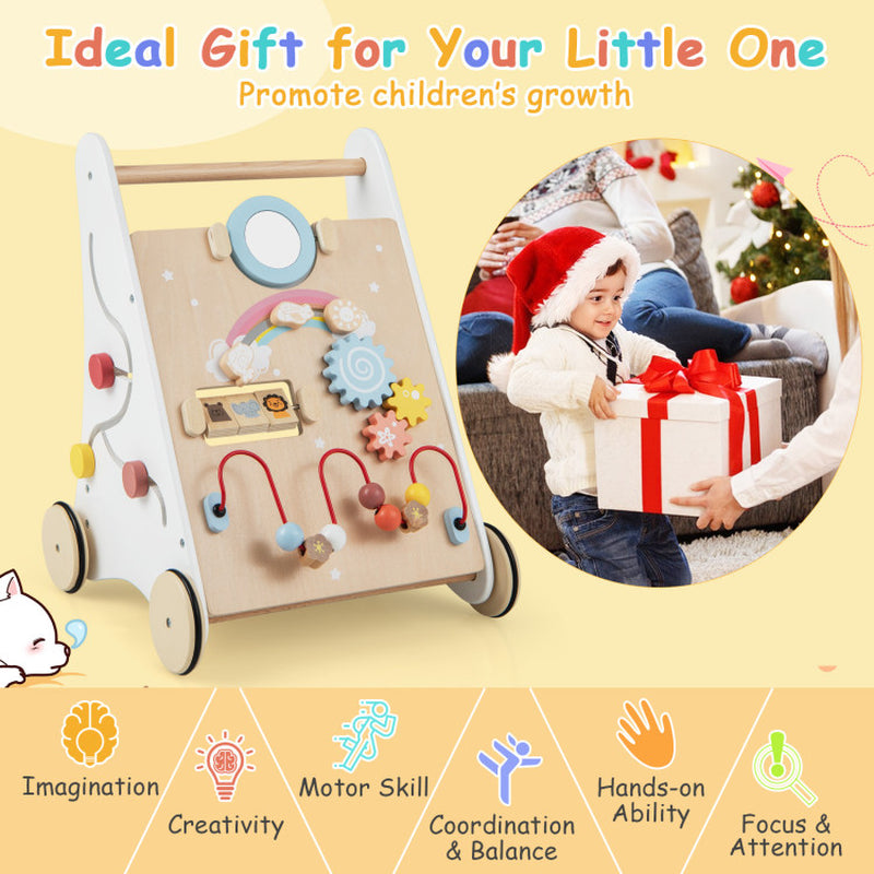 Wooden Baby Walker with Multiple Activities Center for over 1 Year Old