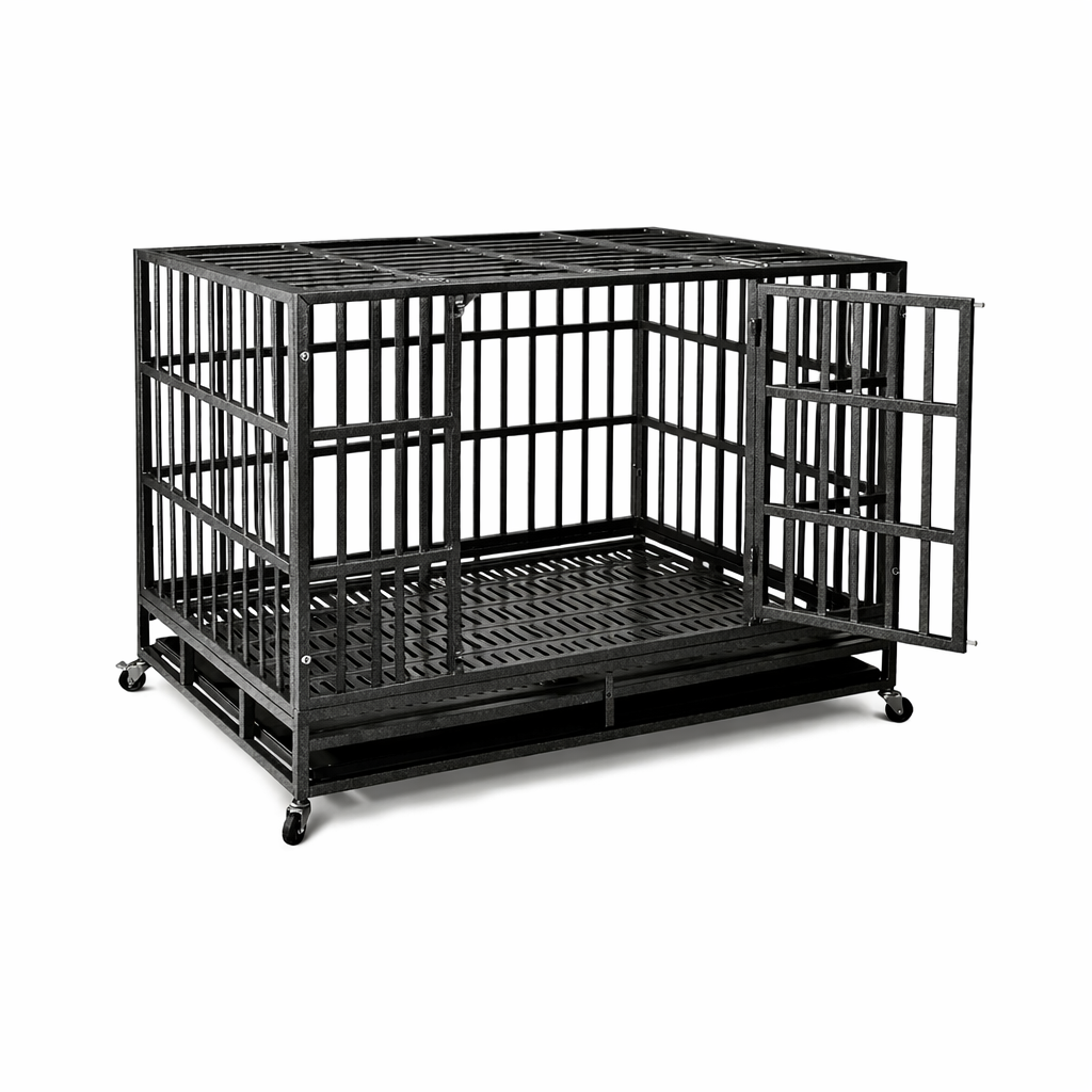 Heavy Duty Dog Crate with Wheels – Escape-Proof Steel Kennel