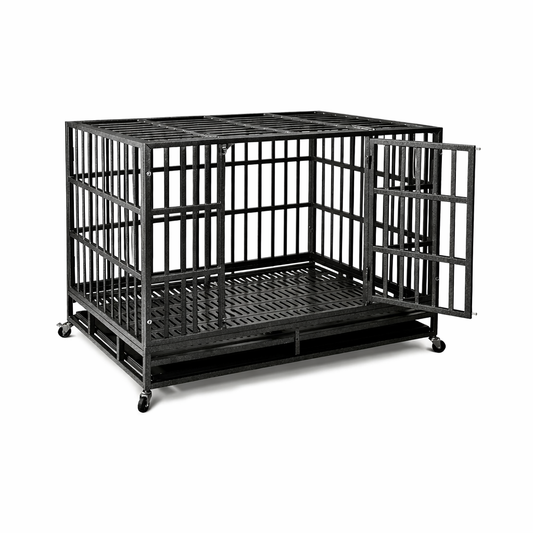 Heavy Duty Dog Crate with Wheels – Escape-Proof Steel Kennel
