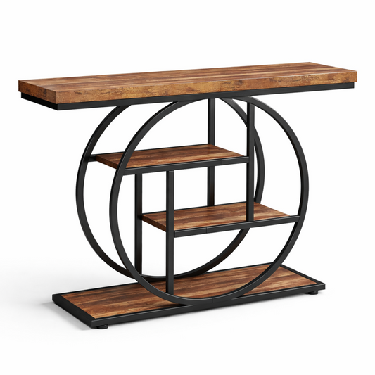 Industrial 4-Tier Console Table with Metal Frame