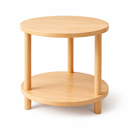 Modern Wooden Bedside Table – 2-Tier Round Nightstand