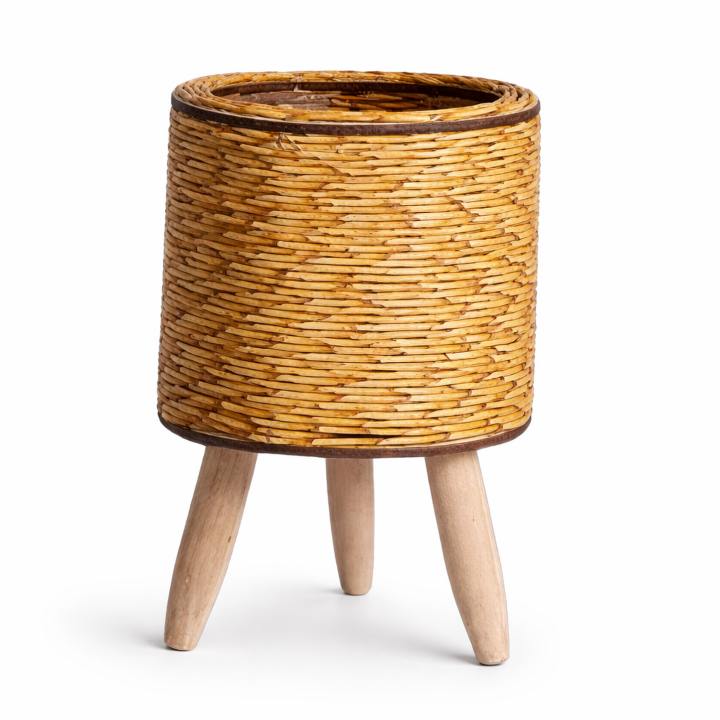 Nordic Rattan-Style Planter with Wooden Stand