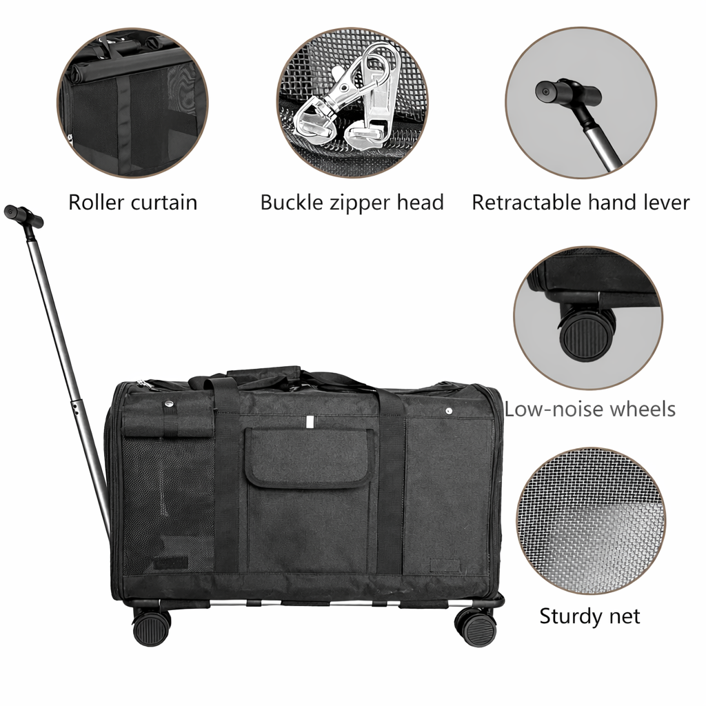 Foldable Pet Carrier with Wheels for Cats & Small Dogs