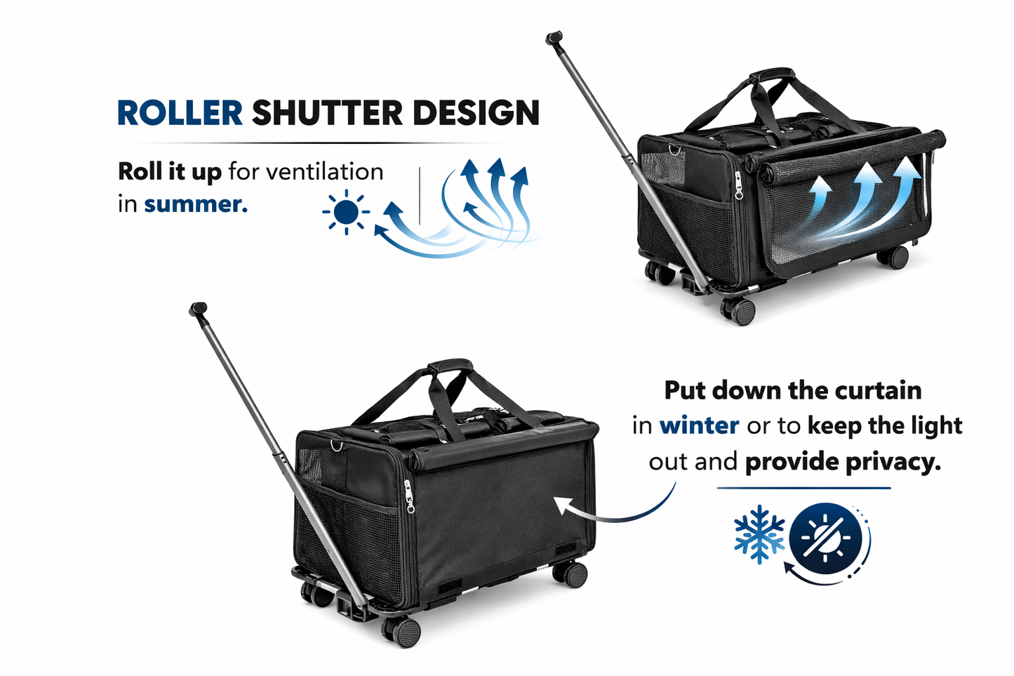 Foldable Pet Carrier with Wheels for Cats & Small Dogs