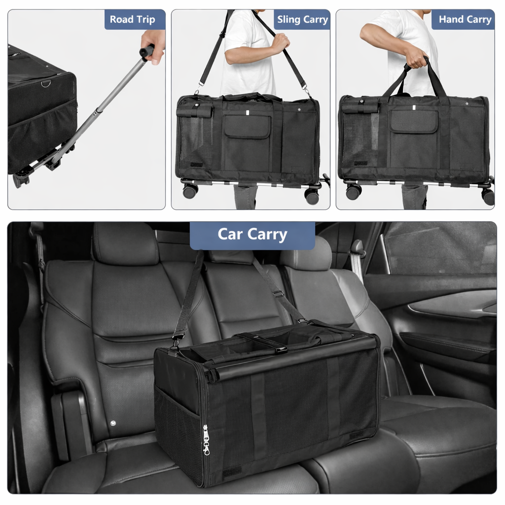 Foldable Pet Carrier with Wheels for Cats & Small Dogs