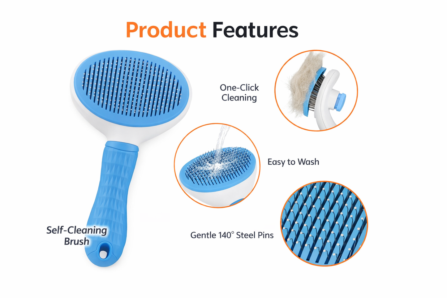 Self-Cleaning Pet Grooming Brush for Cats and Dogs