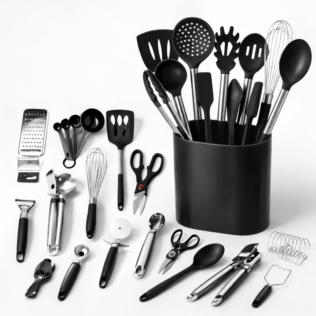 Silicone Kitchen Utensil Set with Holder – Heat Resistant Cooking Tools