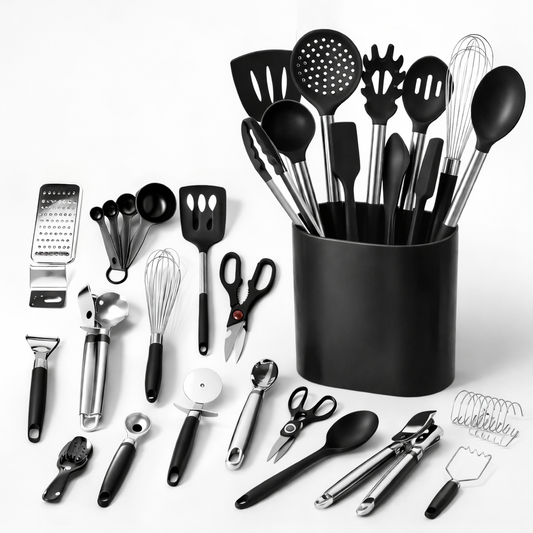 Silicone Kitchen Utensil Set with Holder – Heat Resistant Cooking Tools