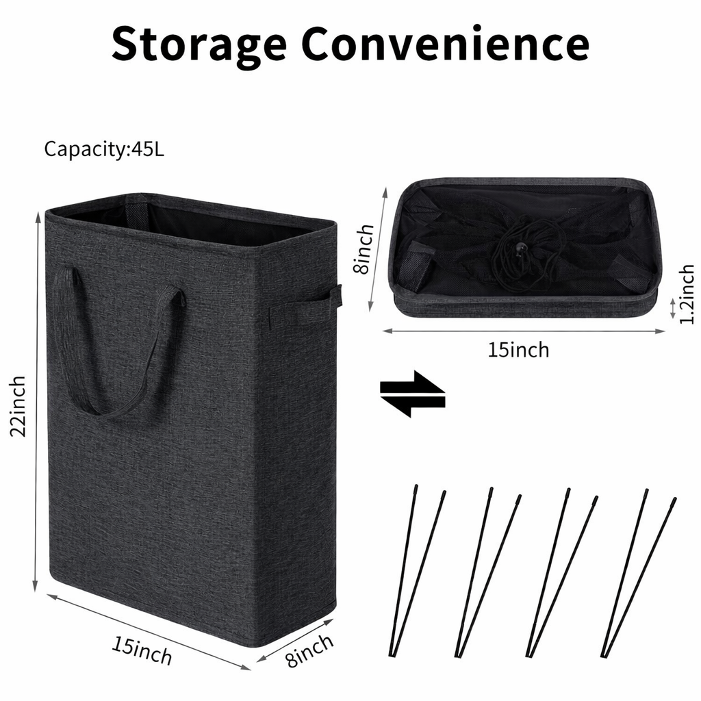 Slim Laundry Hamper with Handles for Small Spaces