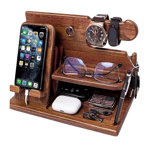 Wood Phone Docking Station with Drawer – Bedside Organizer Stand