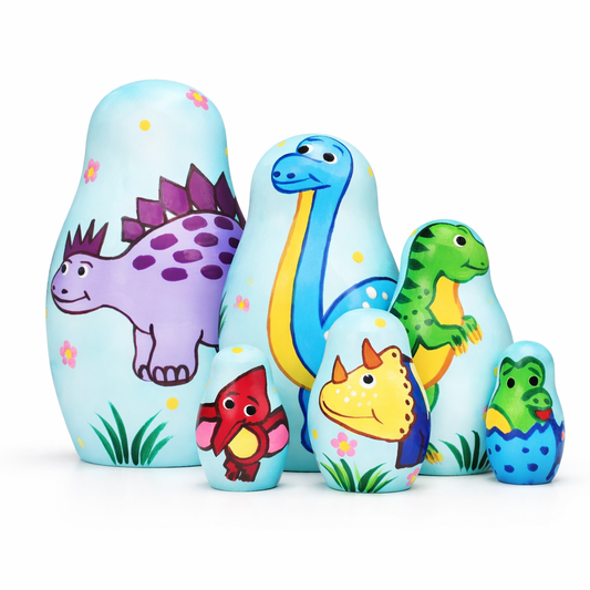 Wooden Dinosaur Nesting Dolls Set for Kids Learning & Play