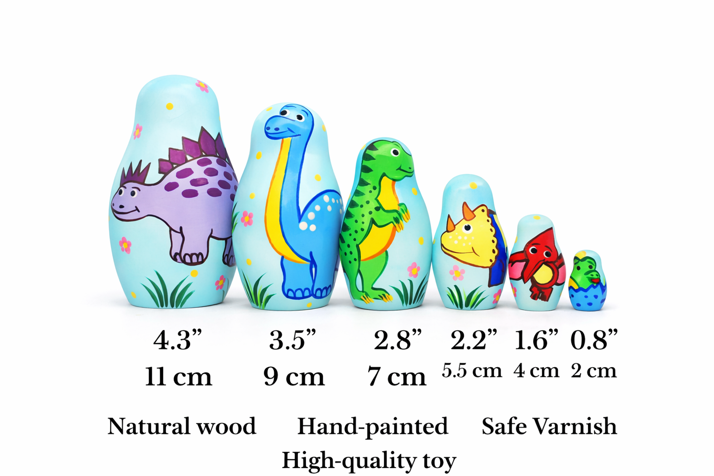 Wooden Dinosaur Nesting Dolls Set for Kids Learning & Play