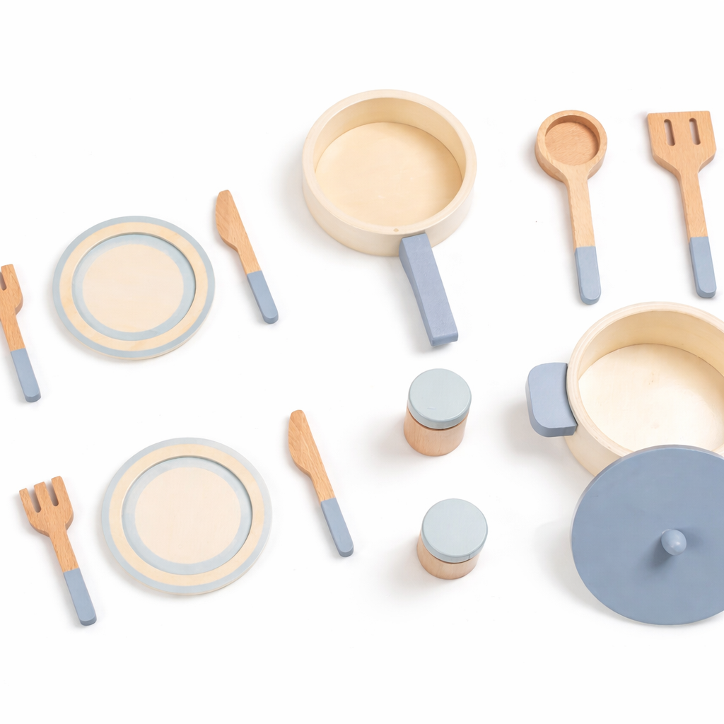 Wooden Kids Cooking Play Set for Pretend Kitchen Play