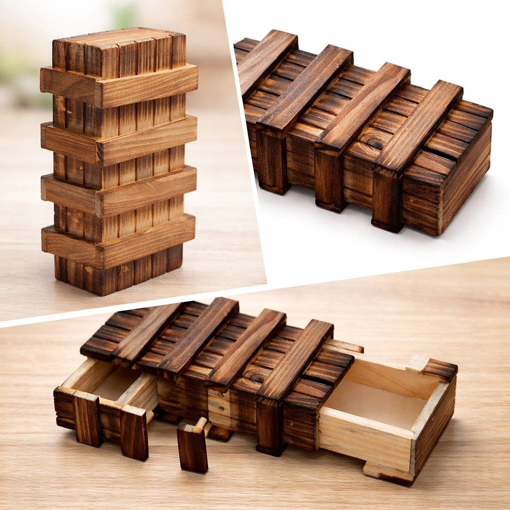 Wooden Puzzle Secret Box with Hidden Compartment