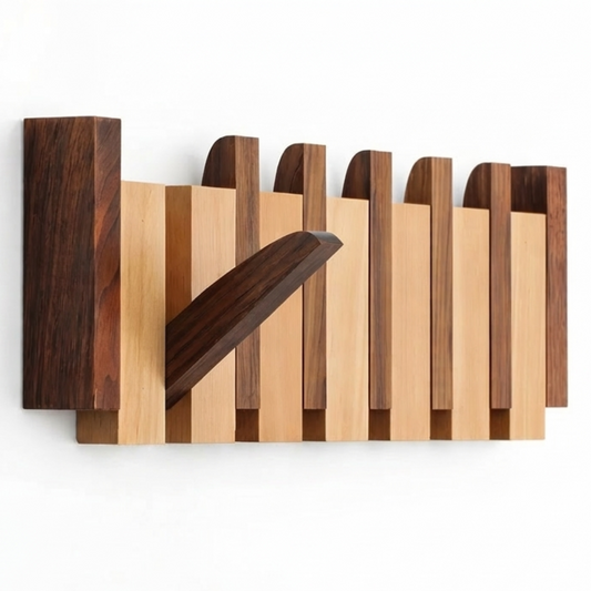 Wooden Wall Coat Rack with Magnetic Hooks – Space Saving